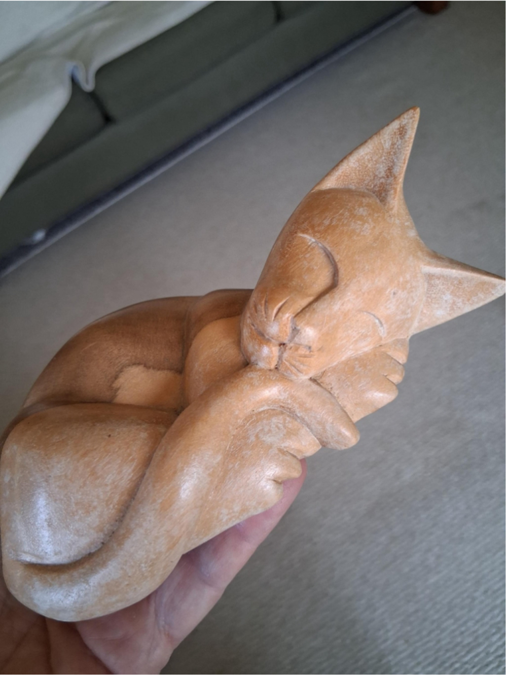 Vintage carved wooden cat folk art